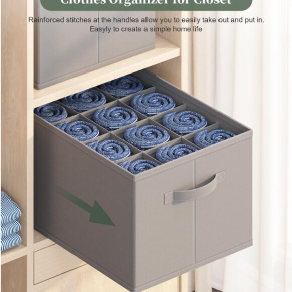 Jeans Organizer for Closet, 12 Cell Drawer Organizer Towel, Pants, T-Shirt, (2) - Picture 2 of 5